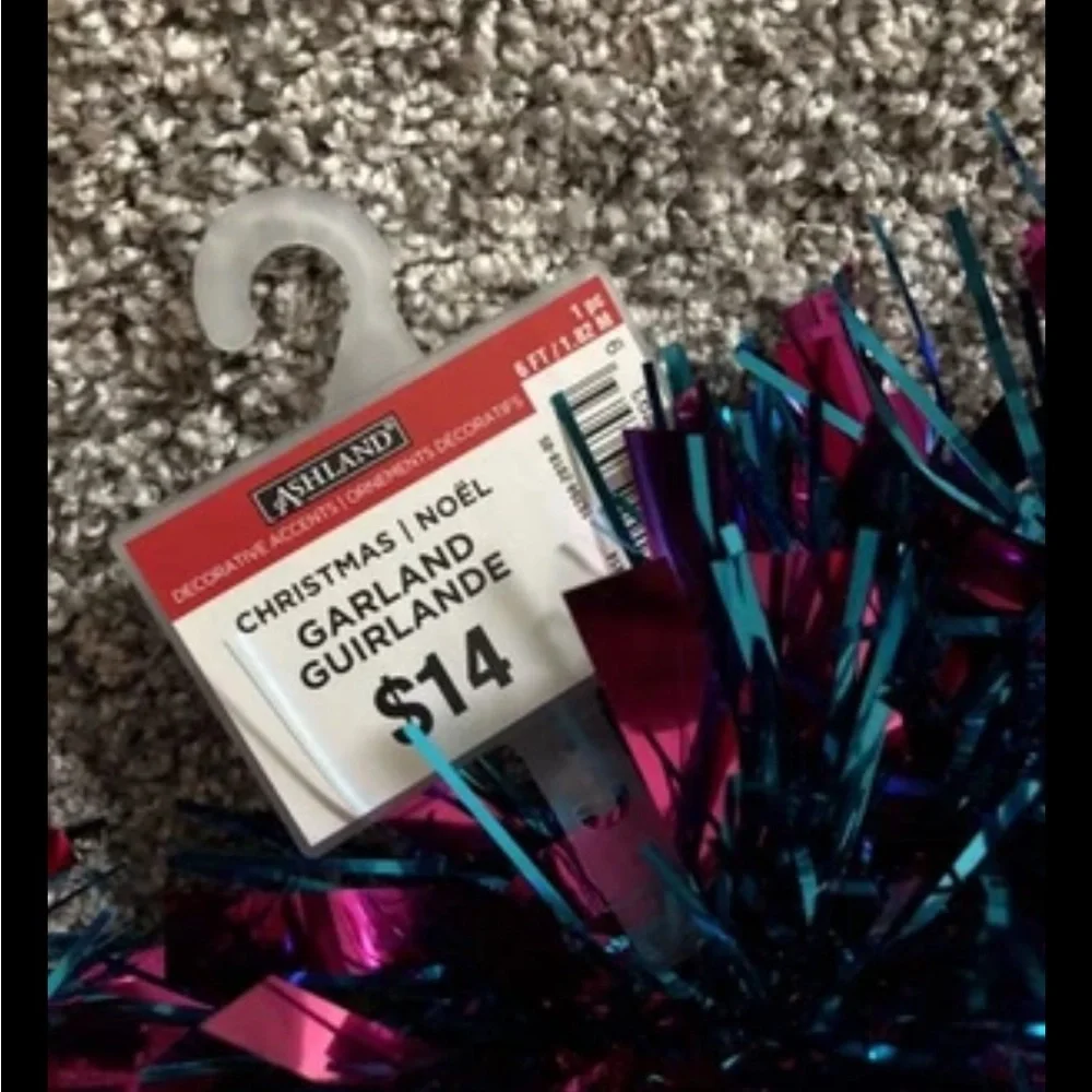 Ashland Garland Blue & Fuchsia Shiny Garland - 8 Strands, 6 Ft Each - NEW